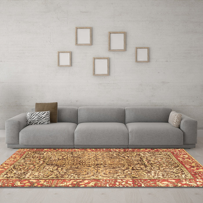 Machine Washable Persian Brown Traditional Rug in a Living Room,, wshtr2956brn