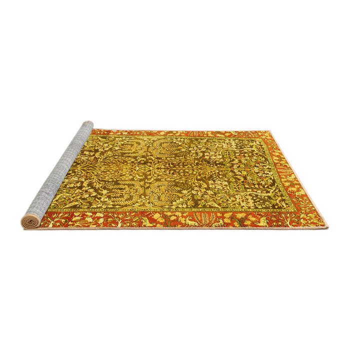 Sideview of Machine Washable Persian Yellow Traditional Rug, wshtr2956yw