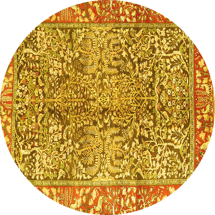 Round Machine Washable Persian Yellow Traditional Rug, wshtr2956yw