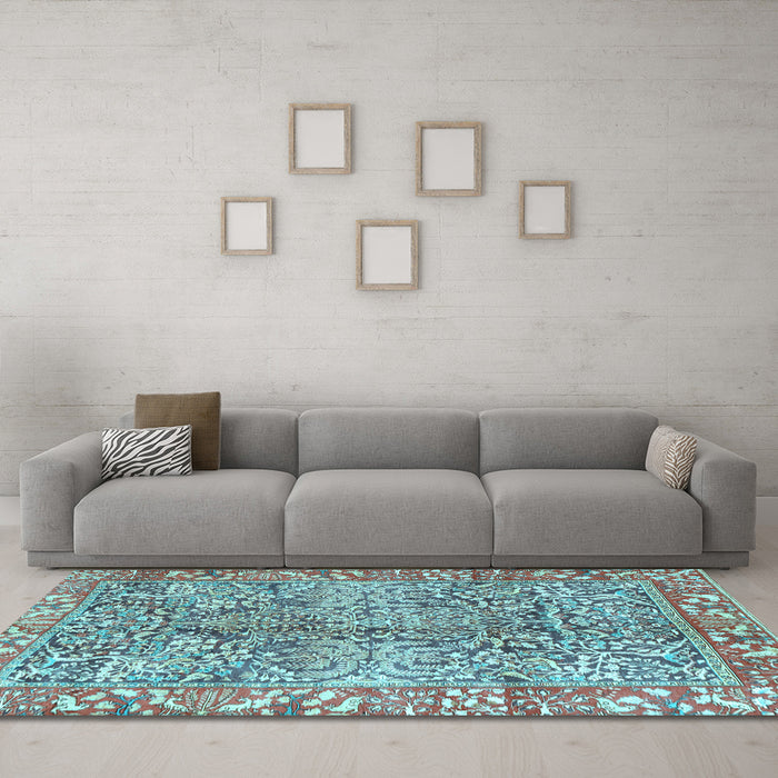 Machine Washable Persian Light Blue Traditional Rug in a Living Room, wshtr2956lblu