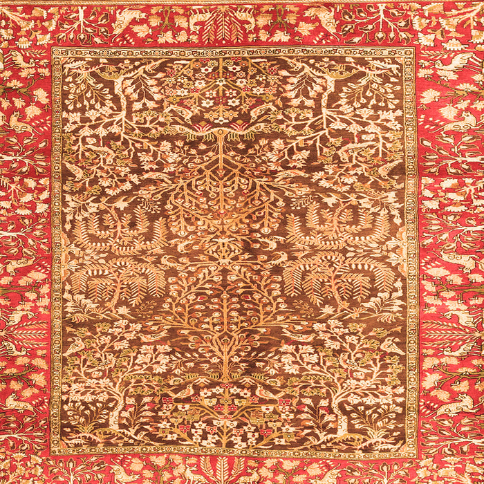 Round Machine Washable Persian Orange Traditional Area Rugs, wshtr2956org