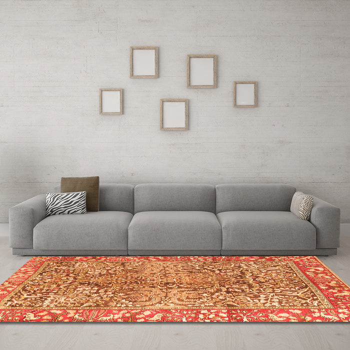 Machine Washable Persian Orange Traditional Area Rugs in a Living Room, wshtr2956org
