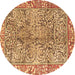 Round Persian Brown Traditional Rug, tr2956brn