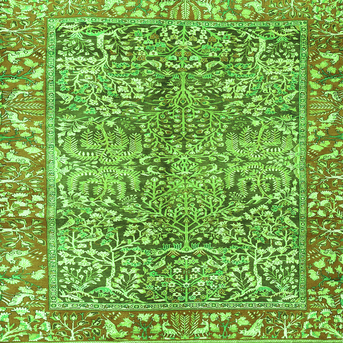 Round Machine Washable Persian Green Traditional Area Rugs, wshtr2956grn
