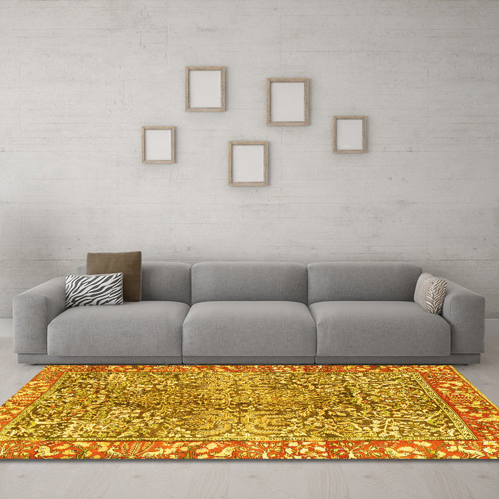 Machine Washable Persian Yellow Traditional Rug in a Living Room, wshtr2956yw