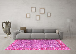 Machine Washable Persian Pink Traditional Rug in a Living Room, wshtr2956pnk