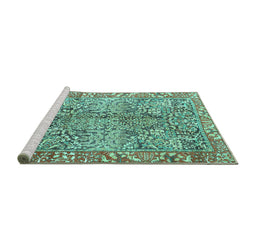 Sideview of Machine Washable Persian Turquoise Traditional Area Rugs, wshtr2956turq