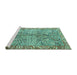 Sideview of Machine Washable Persian Turquoise Traditional Area Rugs, wshtr2956turq