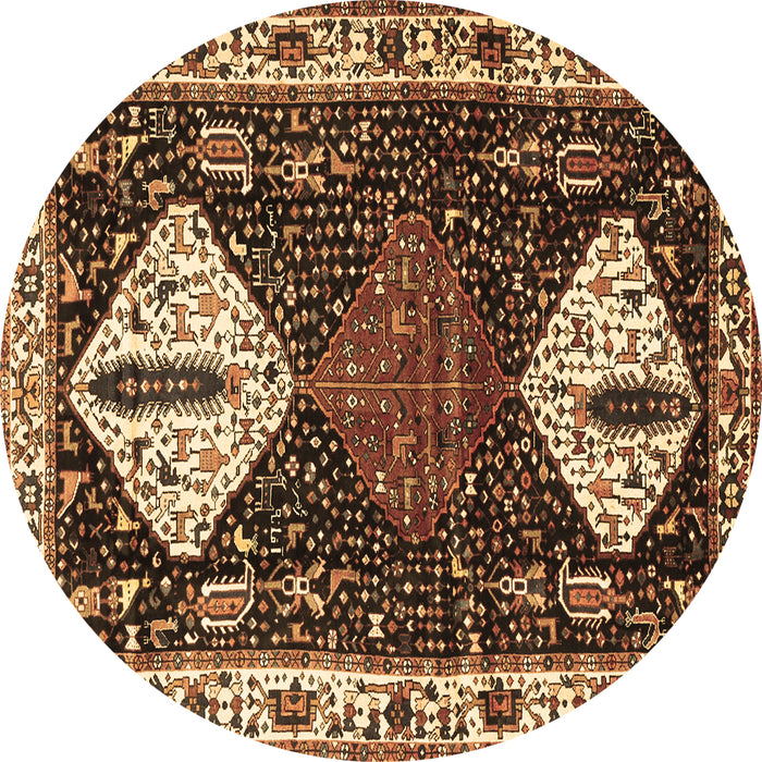 Round Machine Washable Persian Brown Traditional Rug, wshtr2957brn