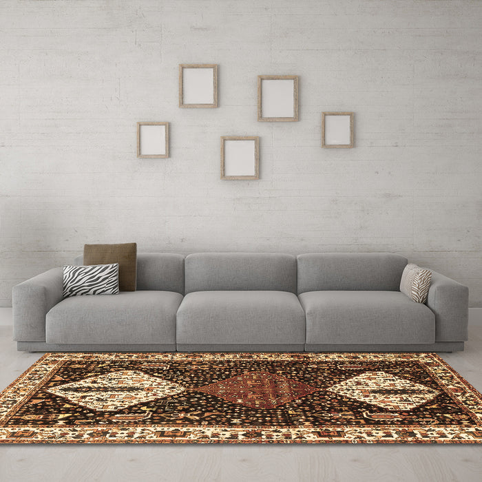 Machine Washable Persian Brown Traditional Rug in a Living Room,, wshtr2957brn