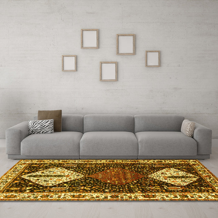 Machine Washable Persian Yellow Traditional Rug in a Living Room, wshtr2957yw