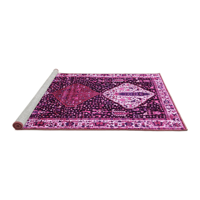 Sideview of Machine Washable Persian Pink Traditional Rug, wshtr2957pnk