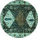 Round Persian Turquoise Traditional Rug, tr2957turq