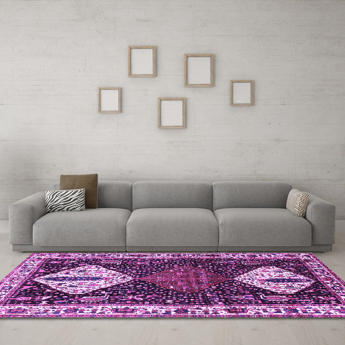 Machine Washable Persian Purple Traditional Area Rugs in a Living Room, wshtr2957pur