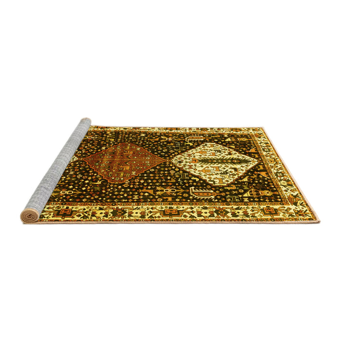 Sideview of Machine Washable Persian Yellow Traditional Rug, wshtr2957yw