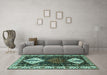 Machine Washable Persian Turquoise Traditional Area Rugs in a Living Room,, wshtr2957turq