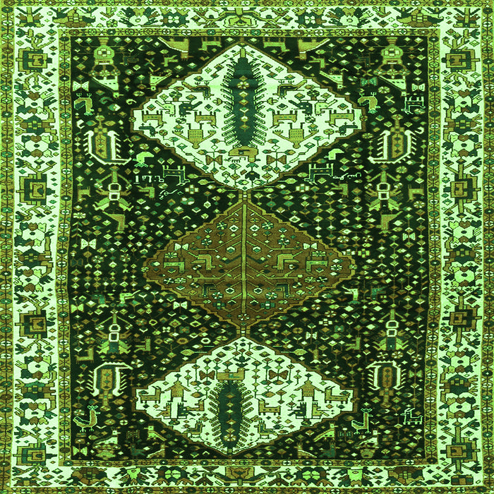 Round Machine Washable Persian Green Traditional Area Rugs, wshtr2957grn
