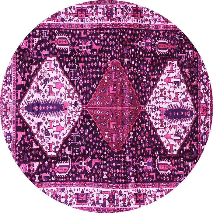 Round Machine Washable Persian Pink Traditional Rug, wshtr2957pnk