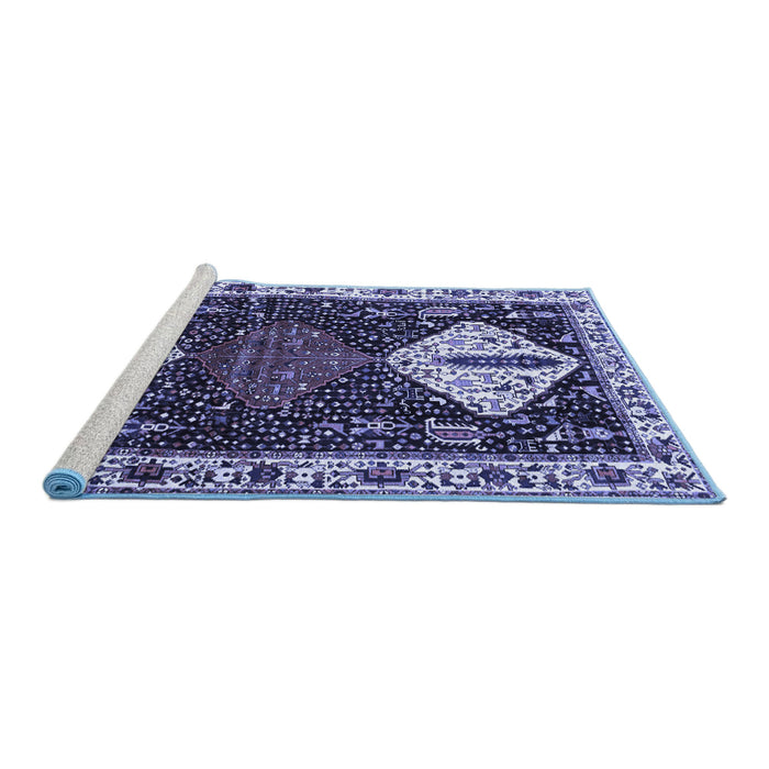 Sideview of Machine Washable Persian Blue Traditional Rug, wshtr2957blu