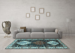 Machine Washable Persian Light Blue Traditional Rug in a Living Room, wshtr2957lblu