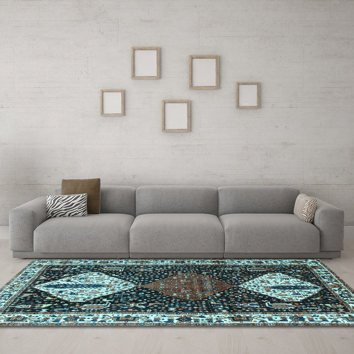 Machine Washable Persian Light Blue Traditional Rug in a Living Room, wshtr2957lblu