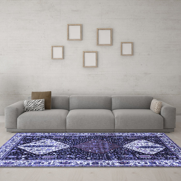 Machine Washable Persian Blue Traditional Rug in a Living Room, wshtr2957blu