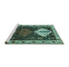 Sideview of Machine Washable Persian Turquoise Traditional Area Rugs, wshtr2957turq