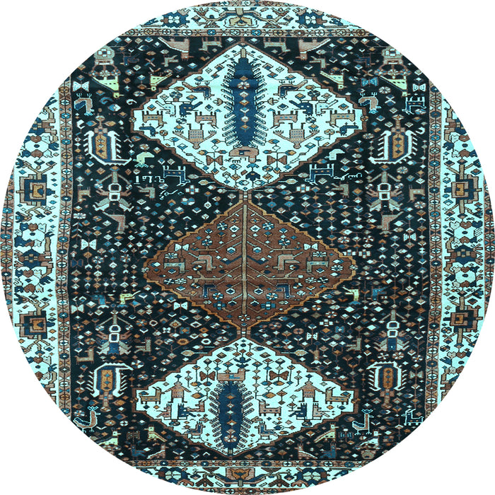 Round Machine Washable Persian Light Blue Traditional Rug, wshtr2957lblu