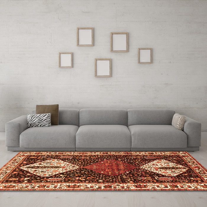 Machine Washable Persian Orange Traditional Area Rugs in a Living Room, wshtr2957org