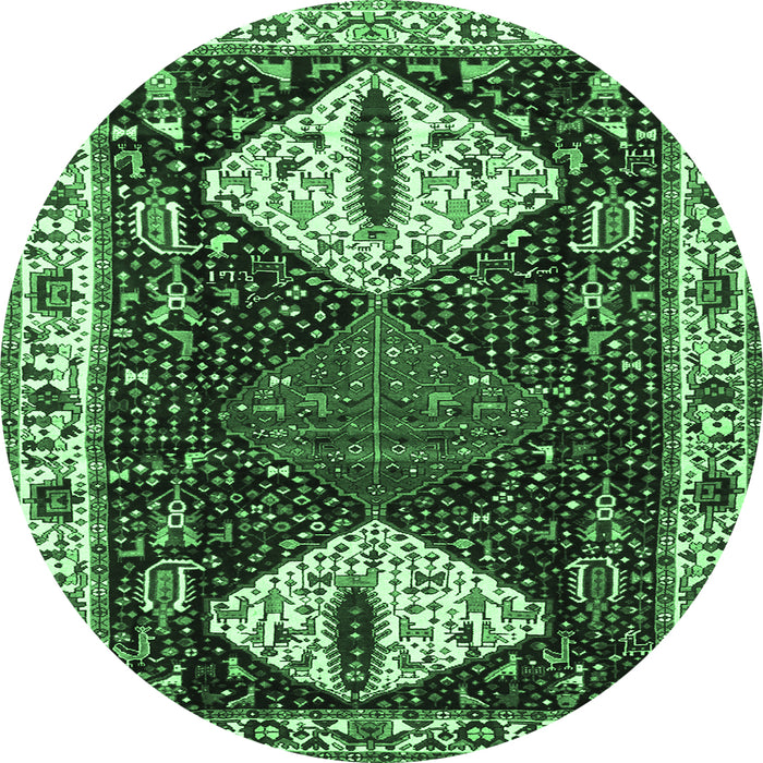 Round Machine Washable Persian Emerald Green Traditional Area Rugs, wshtr2957emgrn