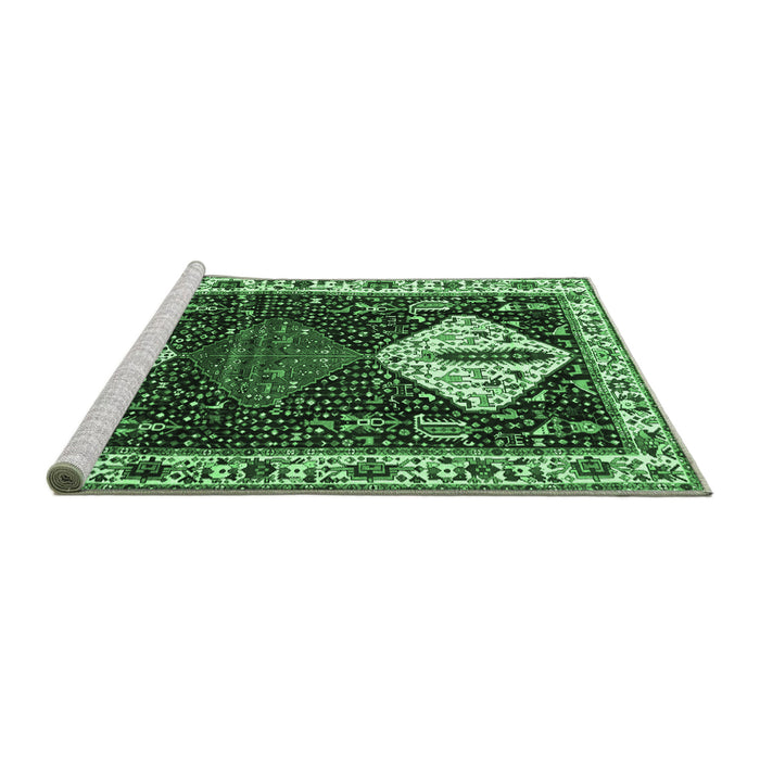 Sideview of Machine Washable Persian Emerald Green Traditional Area Rugs, wshtr2957emgrn