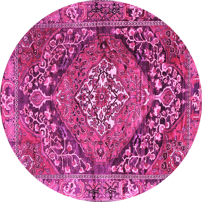 Round Machine Washable Persian Pink Traditional Rug, wshtr2958pnk