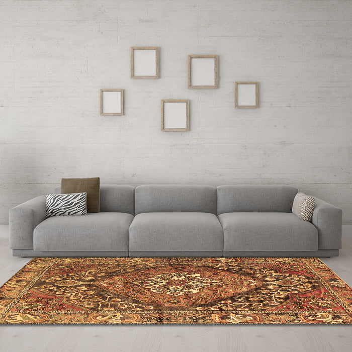 Machine Washable Persian Brown Traditional Rug in a Living Room,, wshtr2958brn