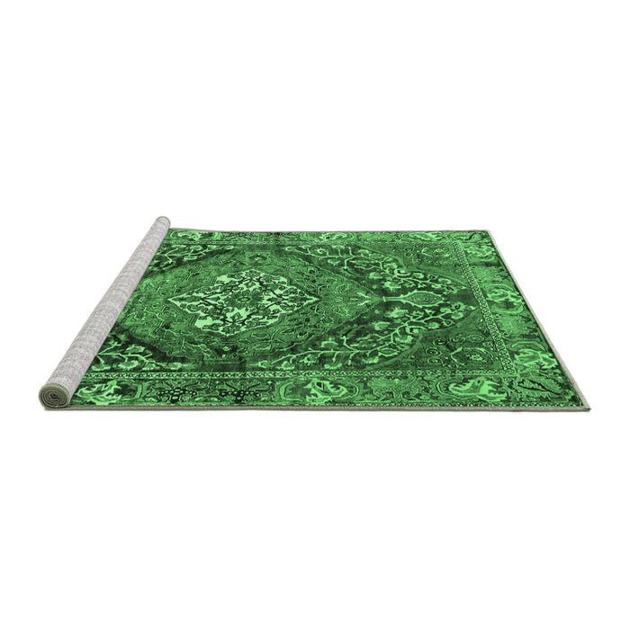 Sideview of Machine Washable Persian Emerald Green Traditional Area Rugs, wshtr2958emgrn