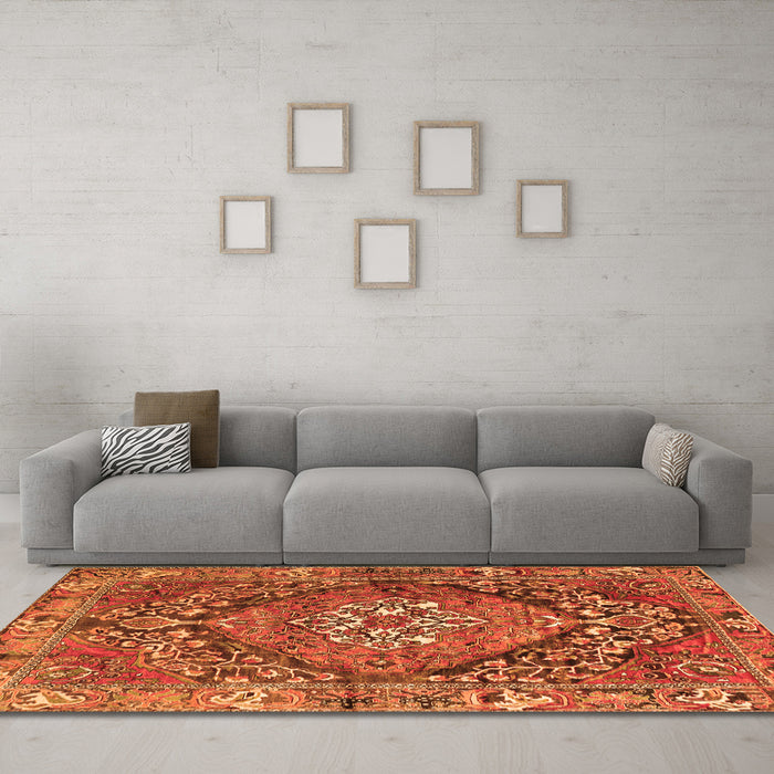 Machine Washable Persian Orange Traditional Area Rugs in a Living Room, wshtr2958org
