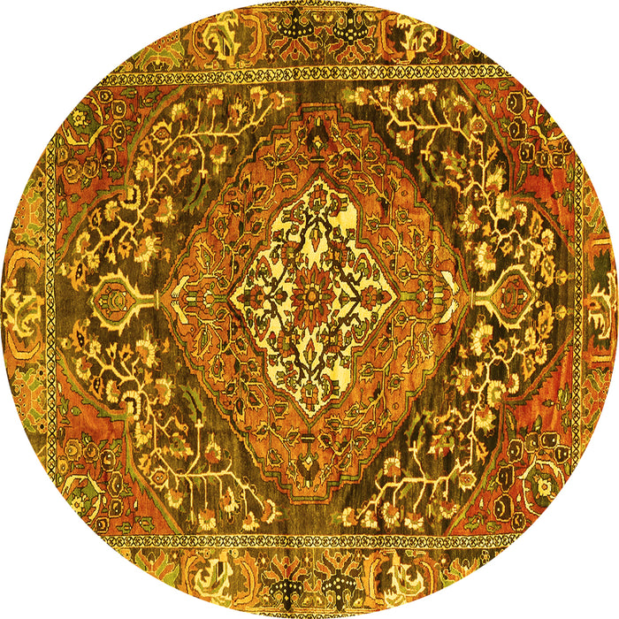 Round Machine Washable Persian Yellow Traditional Rug, wshtr2958yw