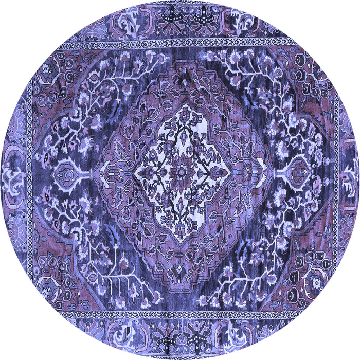 Round Machine Washable Persian Blue Traditional Rug, wshtr2958blu