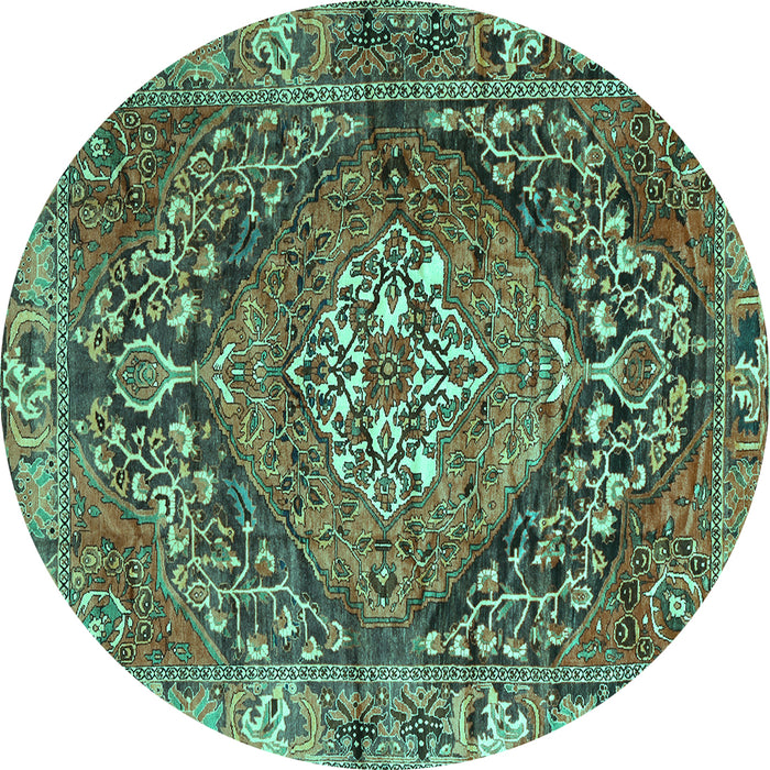 Round Persian Turquoise Traditional Rug, tr2958turq