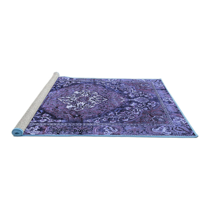 Sideview of Machine Washable Persian Blue Traditional Rug, wshtr2958blu