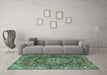 Machine Washable Persian Turquoise Traditional Area Rugs in a Living Room,, wshtr2958turq