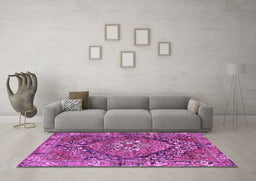 Machine Washable Persian Purple Traditional Area Rugs in a Living Room, wshtr2958pur
