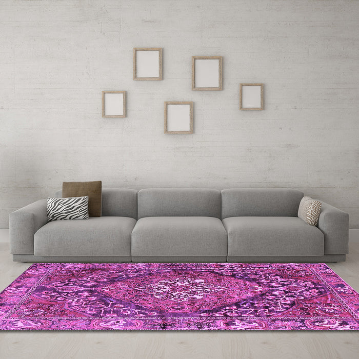 Machine Washable Persian Purple Traditional Area Rugs in a Living Room, wshtr2958pur