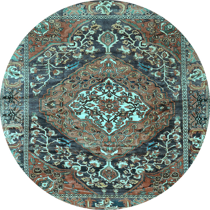 Round Machine Washable Persian Light Blue Traditional Rug, wshtr2958lblu