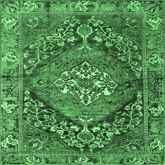 Square Machine Washable Persian Emerald Green Traditional Area Rugs, wshtr2958emgrn