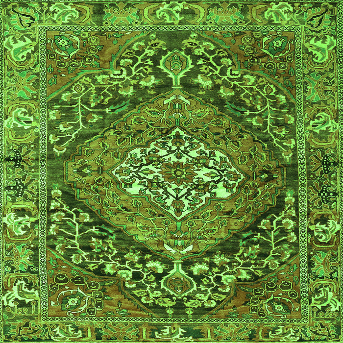 Round Machine Washable Persian Green Traditional Area Rugs, wshtr2958grn