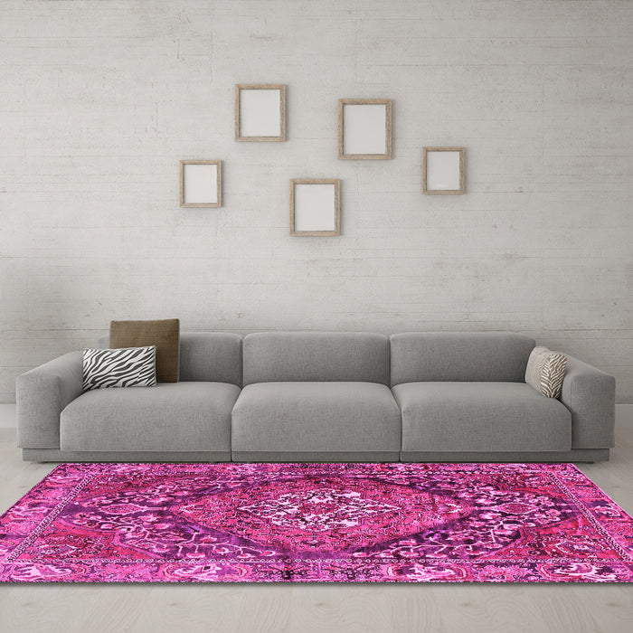 Machine Washable Persian Pink Traditional Rug in a Living Room, wshtr2958pnk
