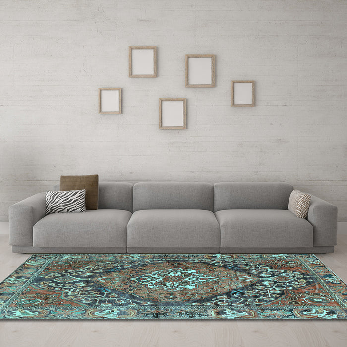 Machine Washable Persian Light Blue Traditional Rug in a Living Room, wshtr2958lblu