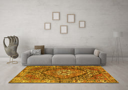 Machine Washable Persian Yellow Traditional Rug in a Living Room, wshtr2958yw