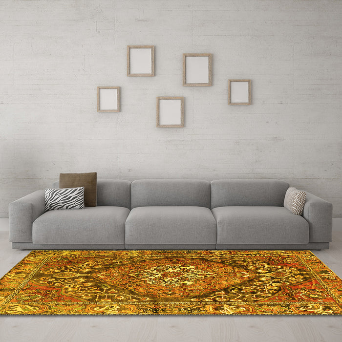 Machine Washable Persian Yellow Traditional Rug in a Living Room, wshtr2958yw