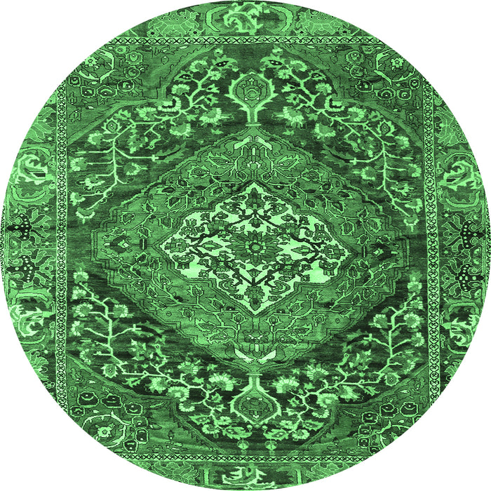 Round Persian Emerald Green Traditional Rug, tr2958emgrn